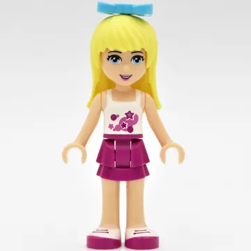 Stephanie - White Top, Magenta Skirt, Medium Azure Bow