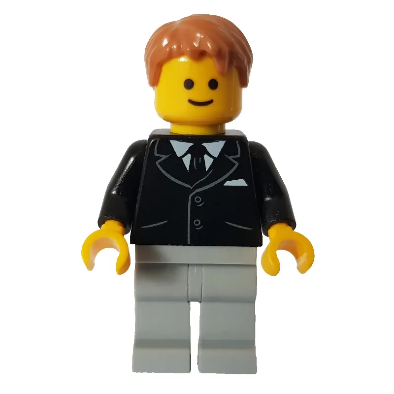 Black Torso Jacket, Light Bluish grey Legs, Dark Orange Hair - Pockets