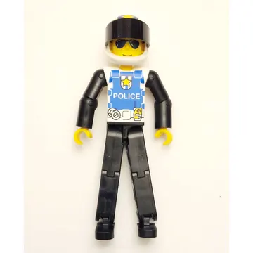 Technic Figure Black Legs, White Top with Police Logo, Black Arms - White Helmet