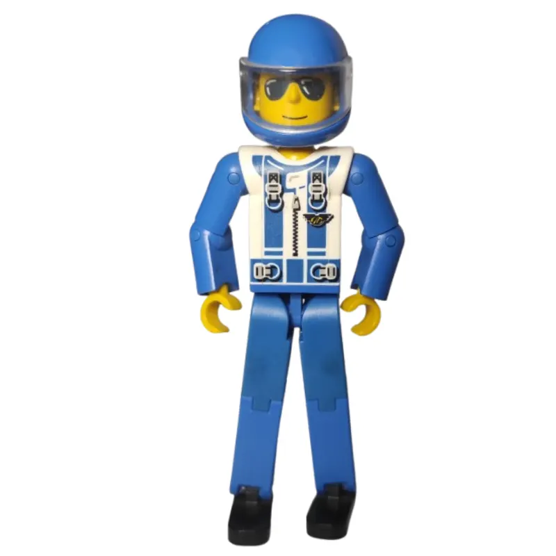Technic Figure Blue Legs, White Top with Zip & Shoulder Harness Print, Blue Arms - Blue Helmet