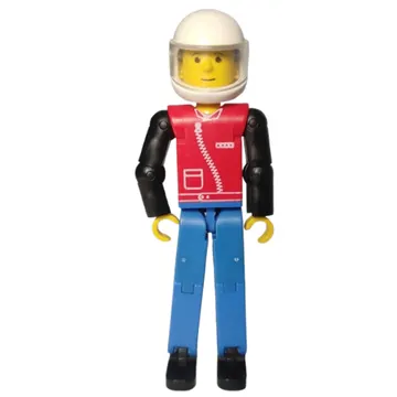 Technic Figure Blue Legs, Red Top with Zipper Print, Black Arms - White Helmet