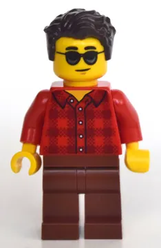 Man, Red Plaid Shirt, Reddish Brown Legs, Sunglasses, Dark Brown Hair