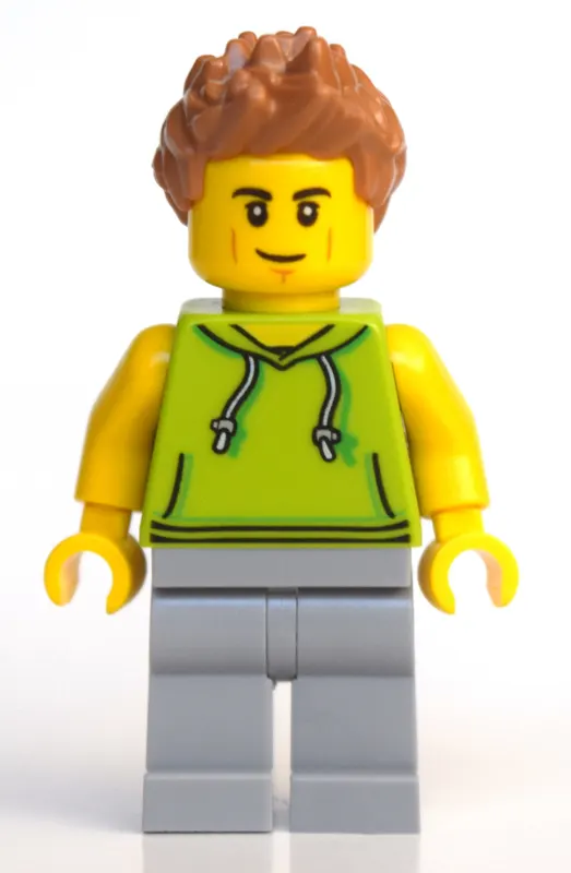 Man, Lime Hoodie, Light Bluish Gray Legs, Medium Nougat Hair