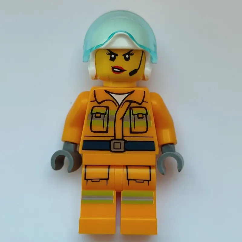 Firewoman, Bright Light Orange Firesuit, White Helmet with Visor