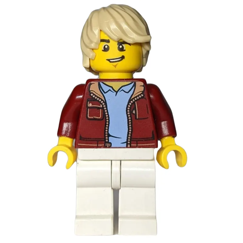 Man, Dark Red Jacket, White Legs, Tan Hair