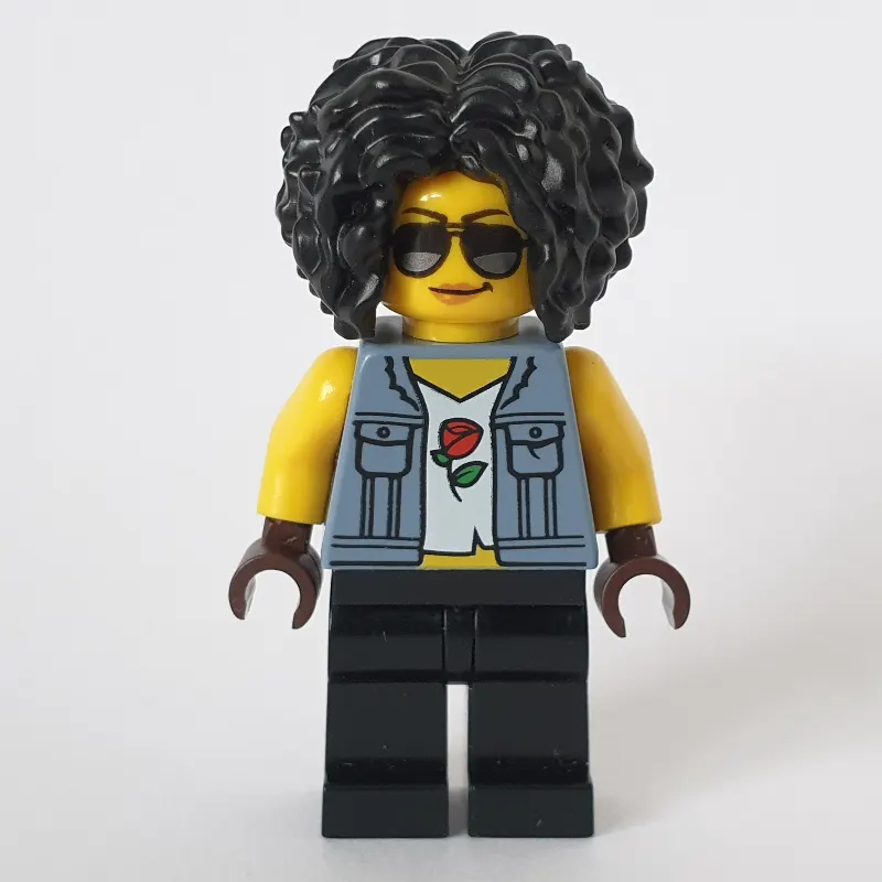 Woman, Sand Blue Vest Jacket, Black Legs, Black Hair