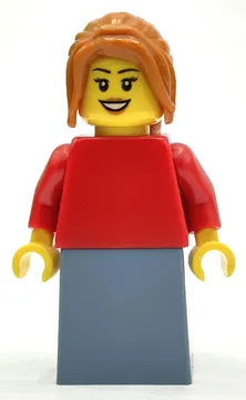 Woman, Red Torso, Sand Blue Skirt