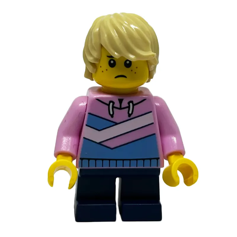 Boy, Bright Pink Jacket, Dark Blue Short Legs, Tan Hair
