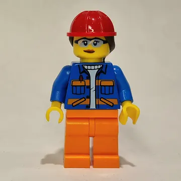 Construction Worker, Blue Jacket, Orange Legs, Red Helmet