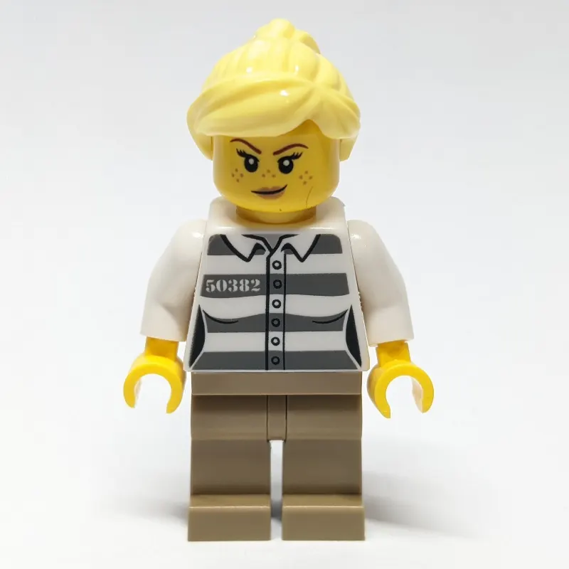 Criminal, Prison Shirt, Dark Tan Legs, Bright Light Yellow Hair