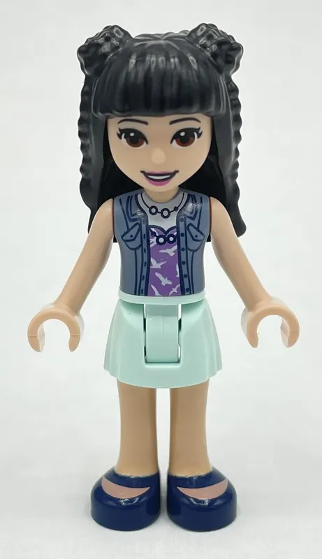 Emma - Sand Blue Top, Light Aqua Skirt, Black Hair with Buns