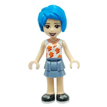 Evelyn - White Top, Sand Blue Skirt, Dark Azure Hair