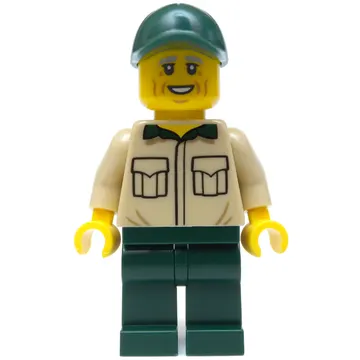 Man, Tan Shirt, Dark Green Legs and Cap