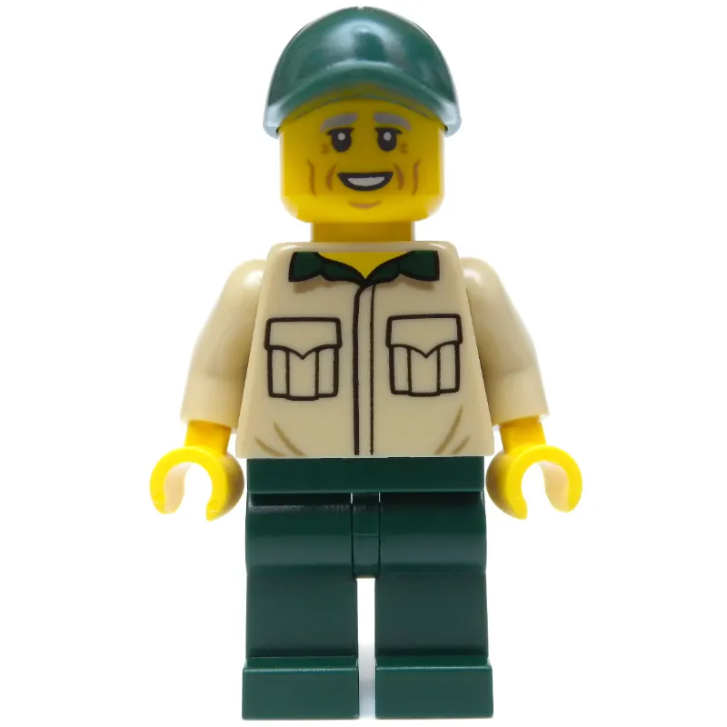 Man, Tan Shirt, Dark Green Legs and Cap