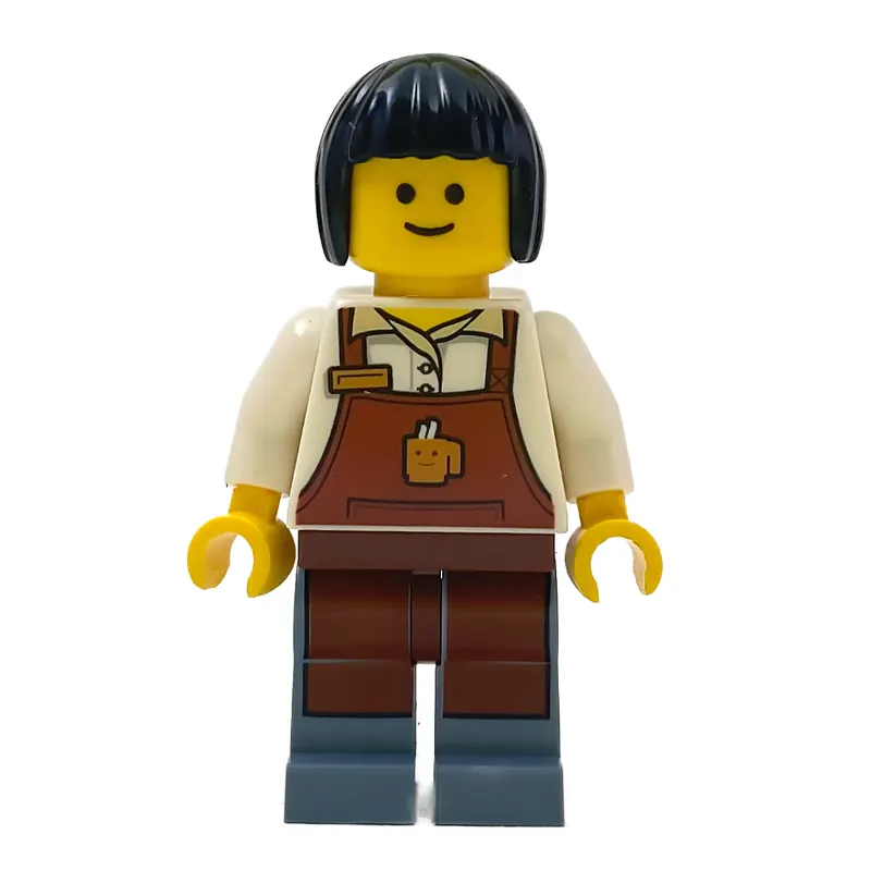 Barista, White Torso, Reddish Brown Apron, Sand Blue Legs