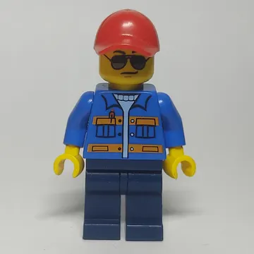 Man, Blue Jacket with Orange Stripes, Dark Blue Legs, Red Cap, Sunglasses - No Backprint