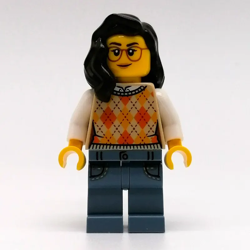 Woman, Argyle Sweater, Sand Blue Legs