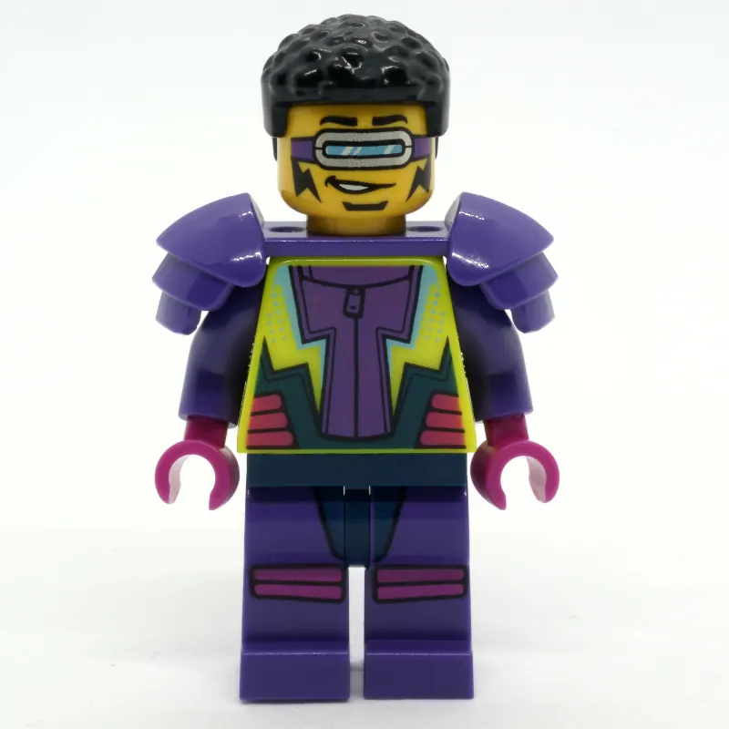 Stunt Rider, Vibrant Yellow and Dark Purple Jumpsuit, Visor
