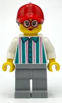 White/Dark Turquoise Torso, Light Bluish Grey Legs, Red Cap with Reddish Brown Hair