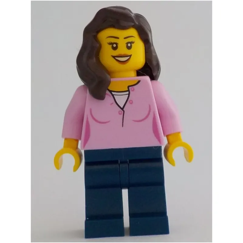 Bright Pink Torso, Dark Blue Legs, Dark Brown Hair