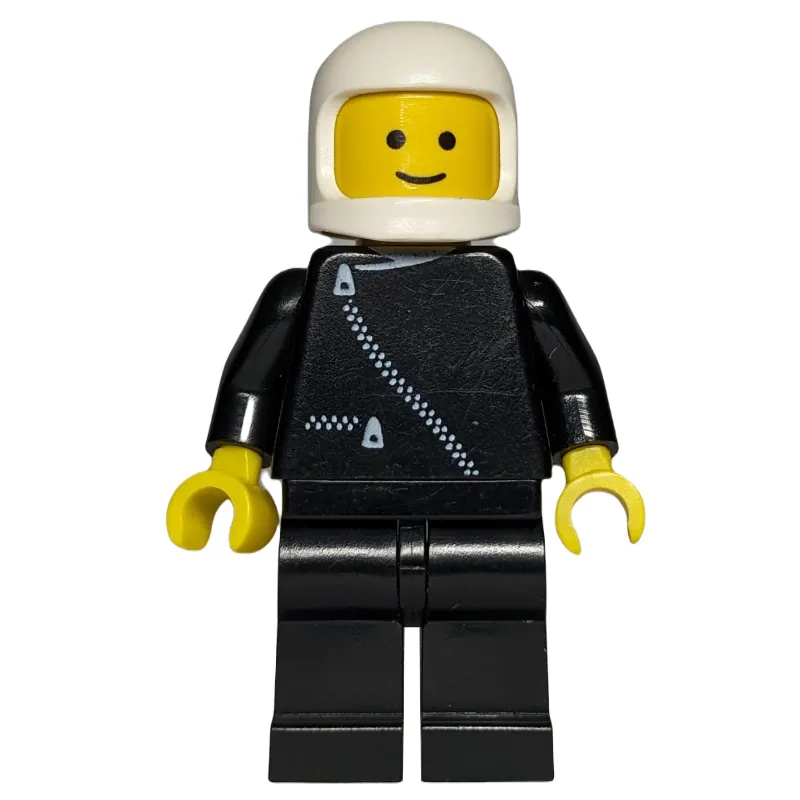 Policeman, Black Jacket with Zipper, White Helmet (3842c Helmet)