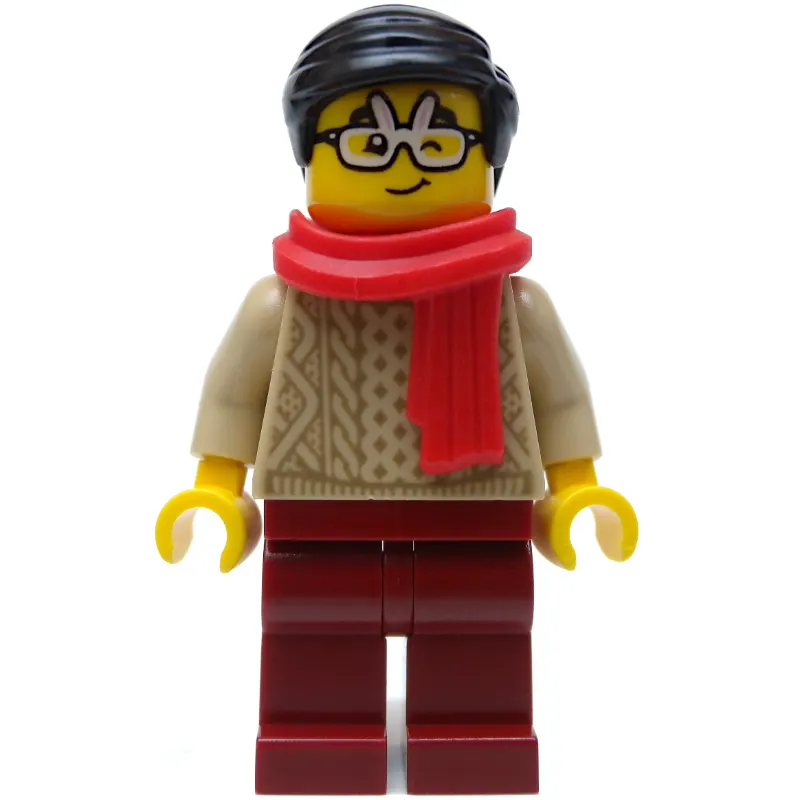 Tan Torso, Dark Red Legs, Black Hair, Red Scarf