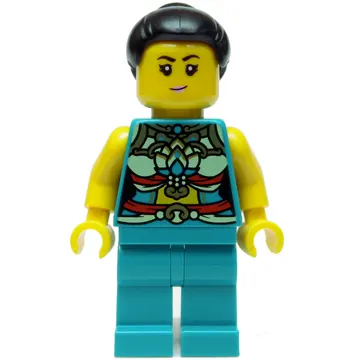 Dark Turquoise Torso, Chinese Decorations, Dark Turquoise Legs, Black Hair Bun