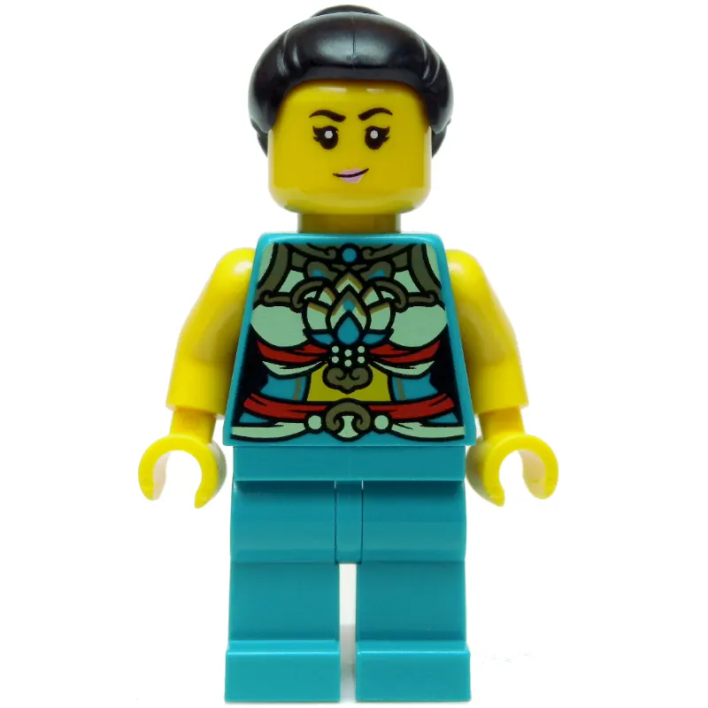 Dark Turquoise Torso, Chinese Decorations, Dark Turquoise Legs, Black Hair Bun