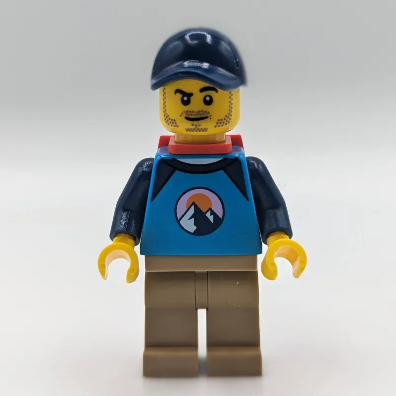Dirt Bike Rider, Male - Dark Azure Top, Dark Tan Legs, Red Backpack, Dark Blue Cap