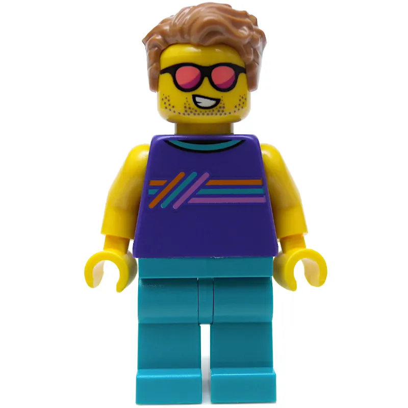 Man, Dark Purple Vest, Dark Turquoise Legs, Coral Sunglasses