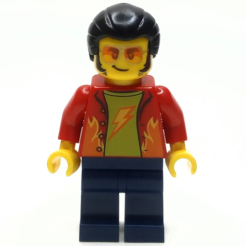 Man, Red Jacket, Dark Blue Legs, Orange Glasses