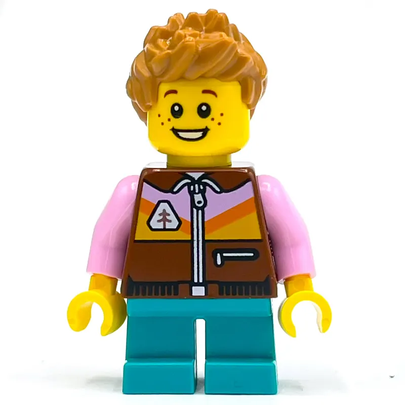 Boy, Reddish Brown Jacket, Dark Turquoise Legs