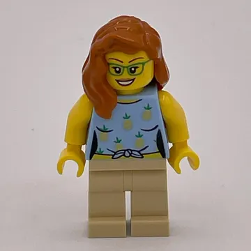 Woman, Bright Light Blue Torso, Tan Legs, Dark Orange Hair