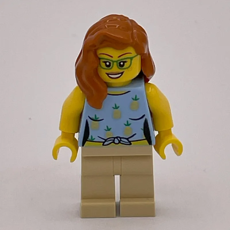 Woman, Bright Light Blue Torso, Tan Legs, Dark Orange Hair