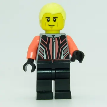 Race Driver - Flat Silver Torso, Coral Arms, Black Legs, Bright Light Yellow Hair