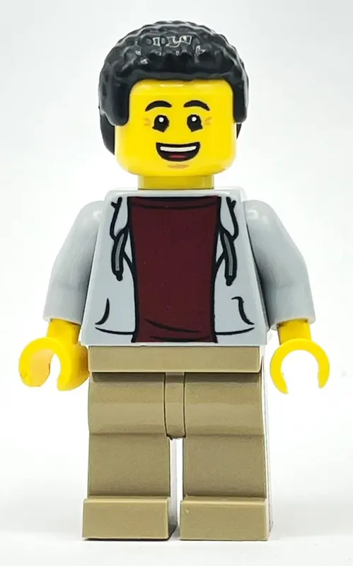 Light Bluish Grey Torso, Dark Tan Legs, Black Hair