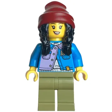 Dark Azure Torso, Olive Green Legs, Dark Red Beanie, Black Hair
