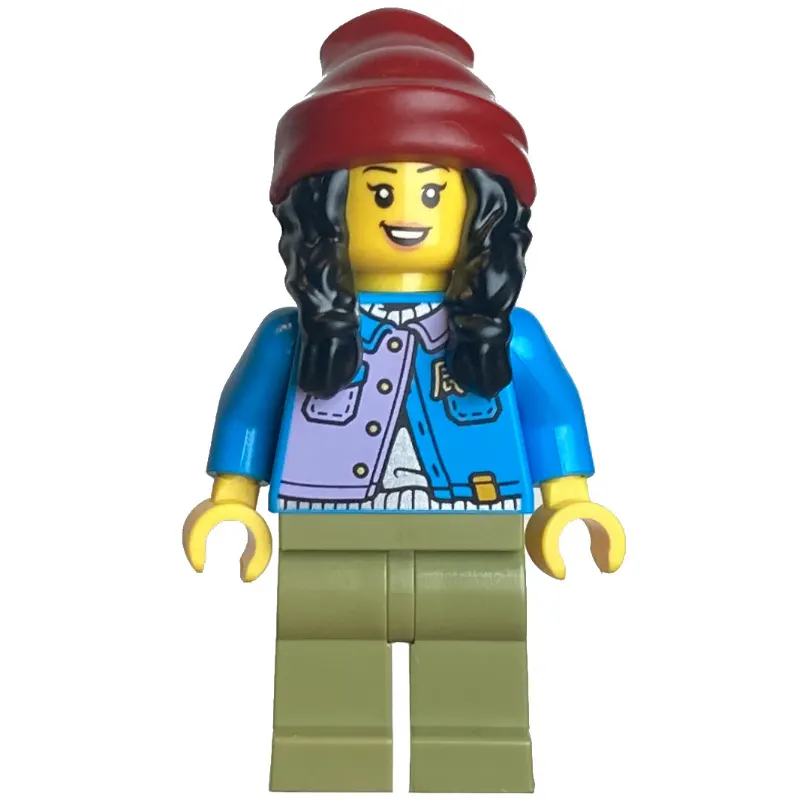 Dark Azure Torso, Olive Green Legs, Dark Red Beanie, Black Hair