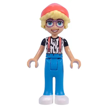 Olly - White Shirt, Dark Azure Legs, Coral Beany