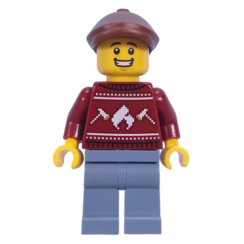 Dark Red Sweater, Sand Blue Legs, Reddish Brown Cap
