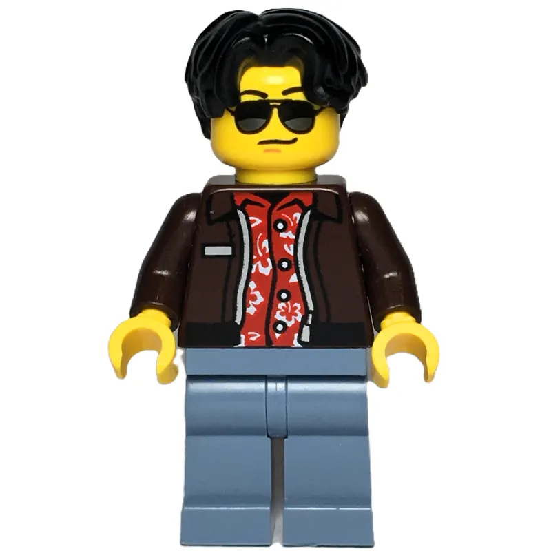 Car Driver, Dark Brown Jacket, Sand Blue Legs