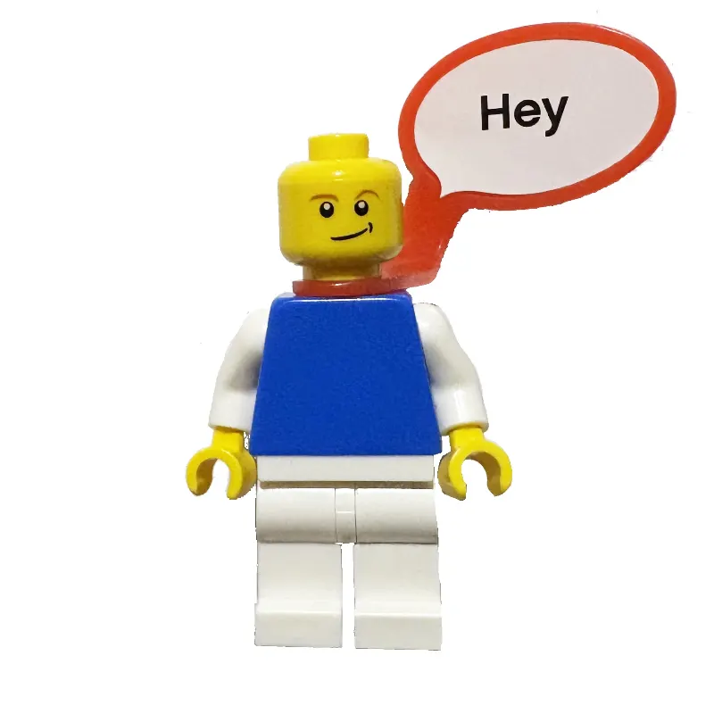 Blue Torso, White Legs, Red Speech Bubble