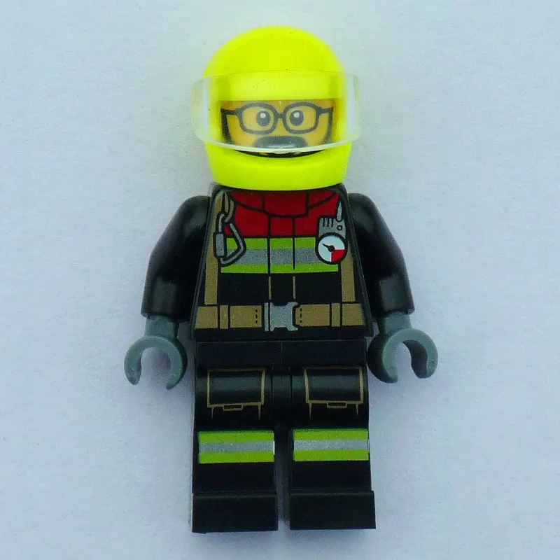Firefighter, Black Fire Suit, Vibrant Yellow Helmet