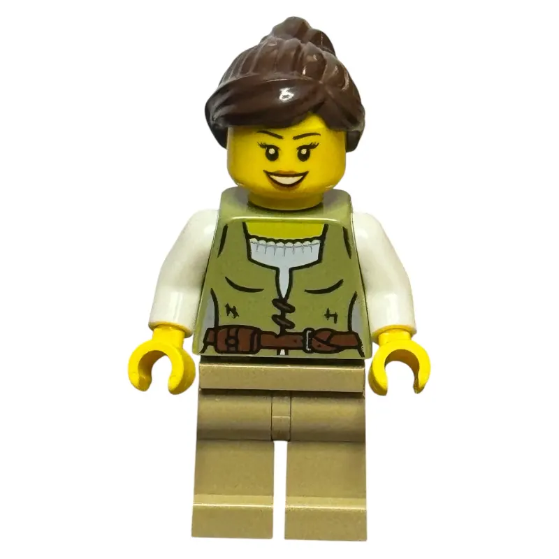 Woman, Olive Green Torso, Dark Tan Legs, Dark Brown Hair
