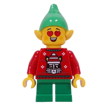 Elf - Red, Green Legs, Bright Green Hat, Hearts for Eyes