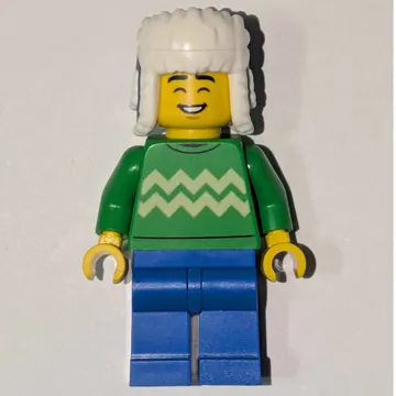Man, Bright Green Torso, Blue Legs, Dark Blue Ushanka