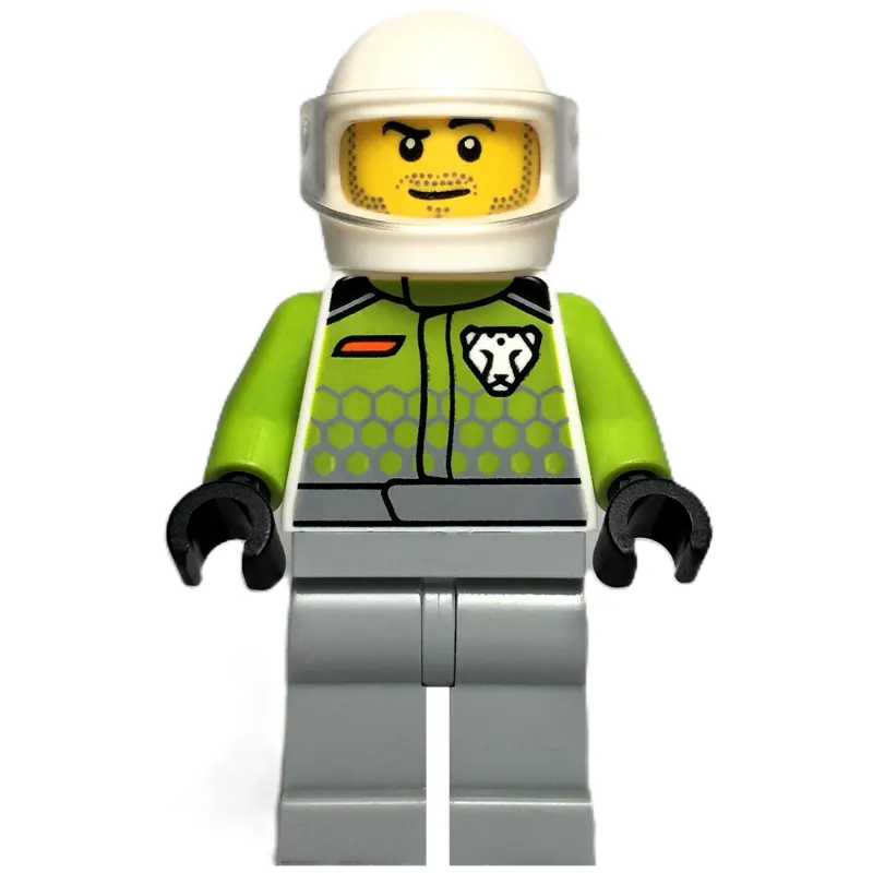 Race Driver, Lime Jacket, Light Bluish Gray Legs, White Helmet