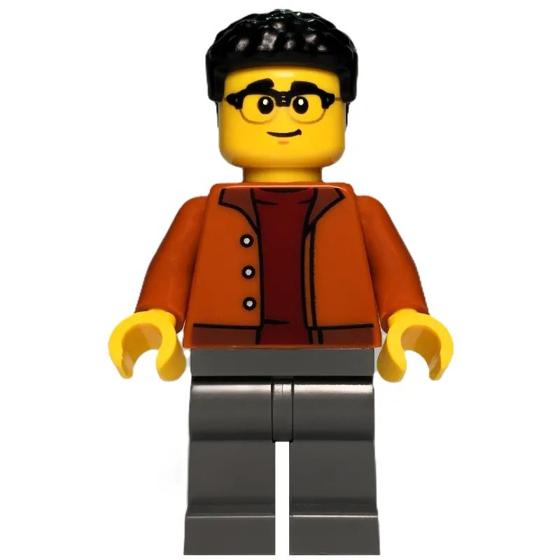 Man, Dark Orange Torso, Dark Bluiosh Gray Legs, Black Hair