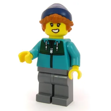 Passenger, Dark Turquoise Torso, Dark Bluish Grey Legs, Dark Blue Beanie