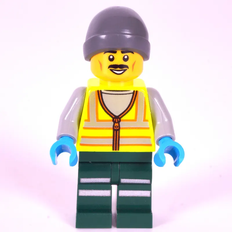 Snowplow Driver, Lime Safety Vest, Dark Green Legs, Dark Bluish Grey Beanie